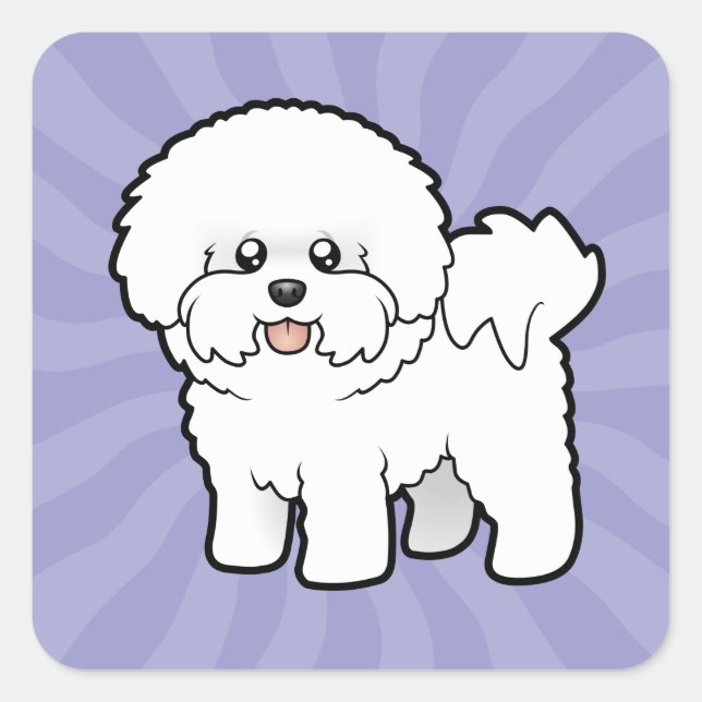 Cartoon Bichon Frise Square Sticker (Front)