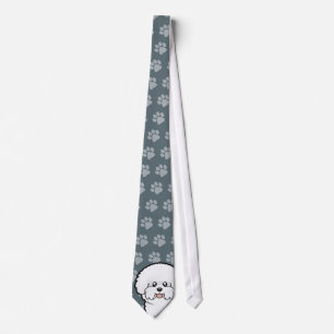 Cartoon Bichon Frise Tie