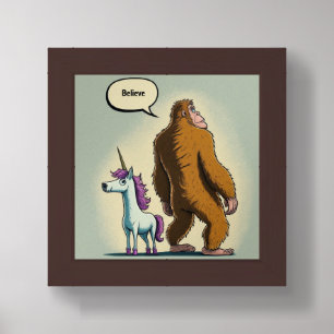 Cartoon Bigfoot & Unicorn Believe Together Poster