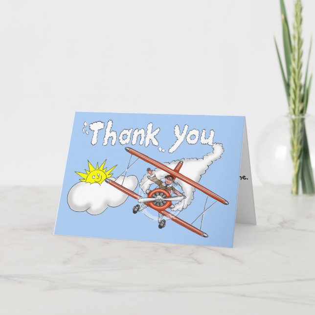 Cartoon Biplane Leaving Thank you Vapour Trail Card (Front)