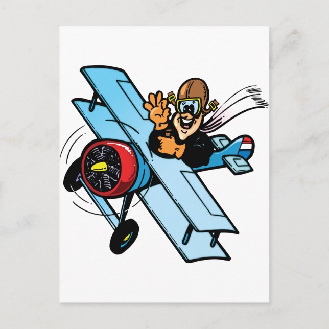 Cartoon Biplane Postcard (Front)