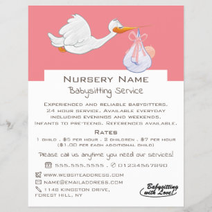 Cartoon Bird & Baby, Babysitter, Daycare, Nursery Flyer