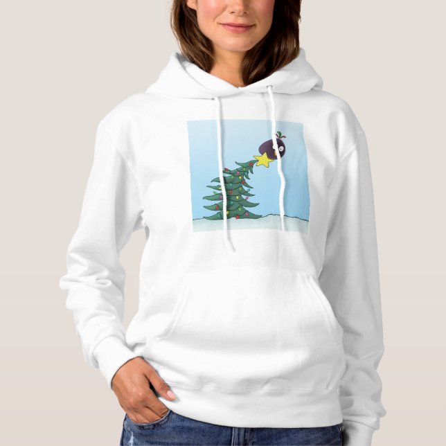 Cartoon Bird Christmas Tree Star Hoodie (Front)