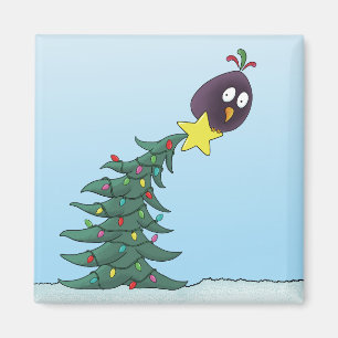 Cartoon Bird Christmas Tree Star Magnet