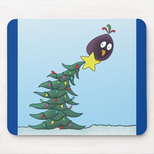 Cartoon Bird Christmas Tree Star Mouse Mat (Front)