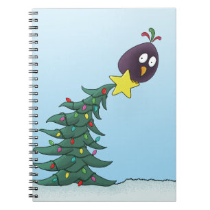 Cartoon Bird Christmas Tree Star Notebook