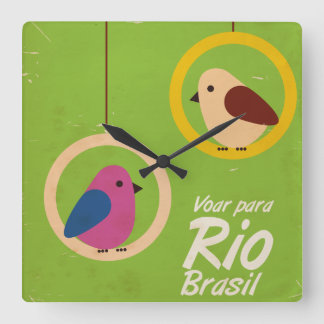 Cartoon Bird Rio De Janeiro Vintage Poster Square Wall Clock