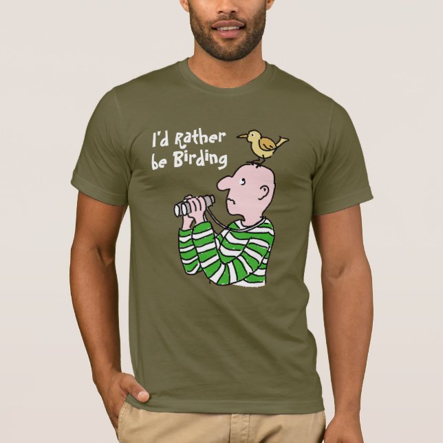 Cartoon Bird Watcher & Bird T-Shirt (Front)