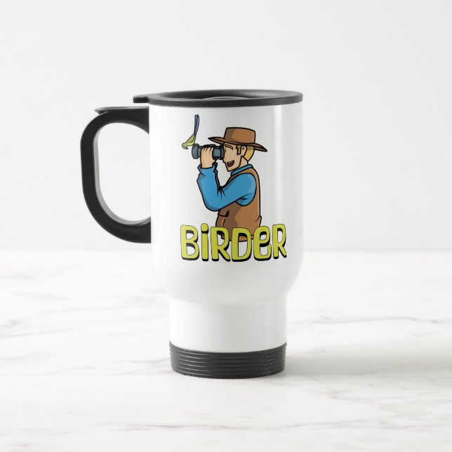 Cartoon Birder Travel Mug (Left)