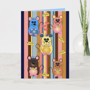 Cartoon birthday card with mice & cheese