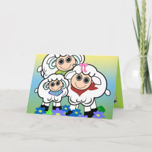 Cartoon birthday card with sheep family
