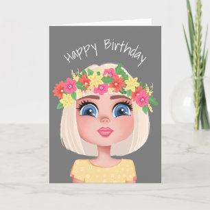 Cartoon Birthday Flower Child Girl Card