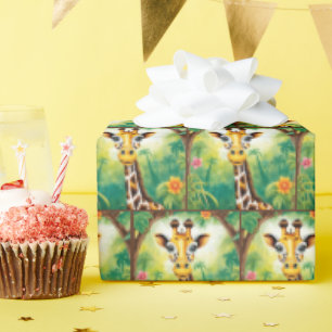 Cartoon Birthday Giraffe Wrapping Paper