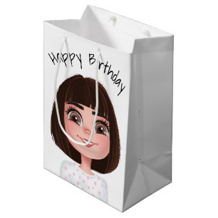 Cartoon Birthday Girl On White Medium Gift Bag
