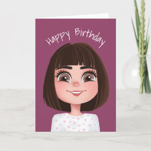 Cartoon Birthday Girl With Big Eyes Card