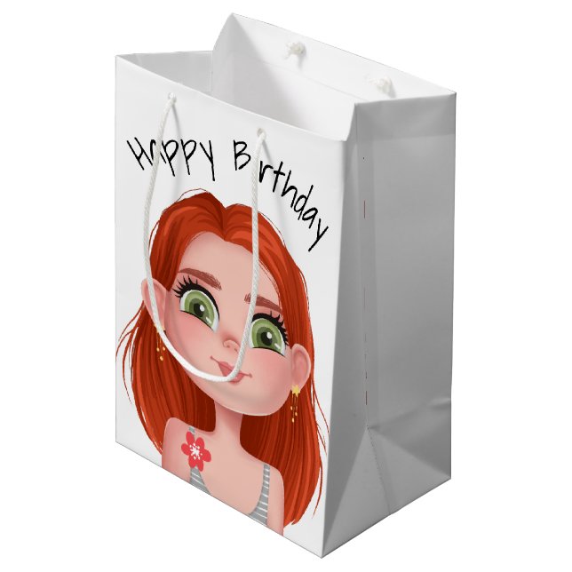 Cartoon Birthday Redhead Girl On White  Medium Gift Bag (Front Angled)