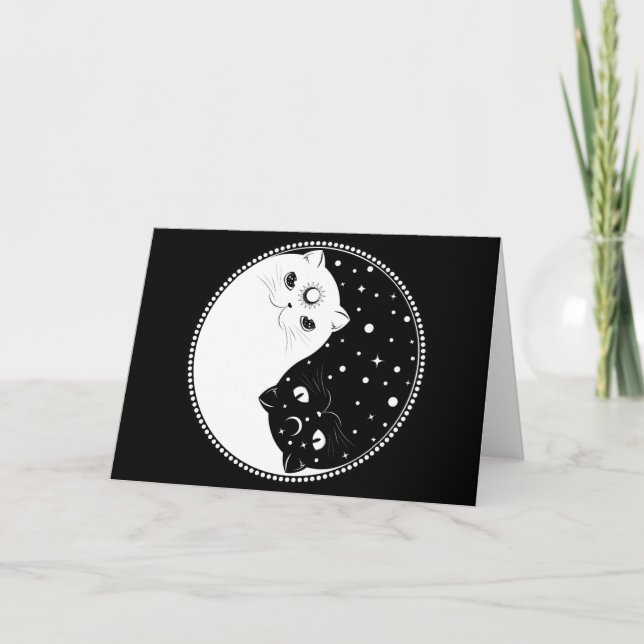 Cartoon black and white cats, yin yang sign card (Front)