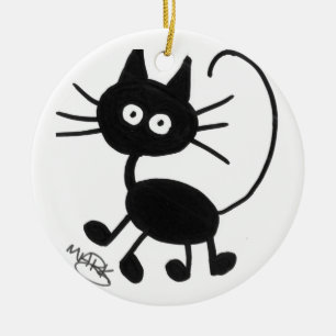 Cartoon Black Cat Ceramic Tree Decoration