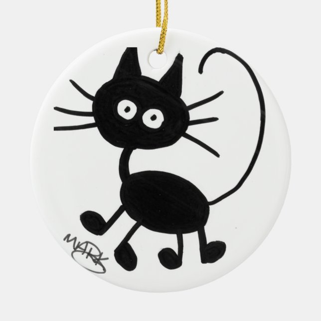 Cartoon Black Cat Ceramic Tree Decoration (Front)