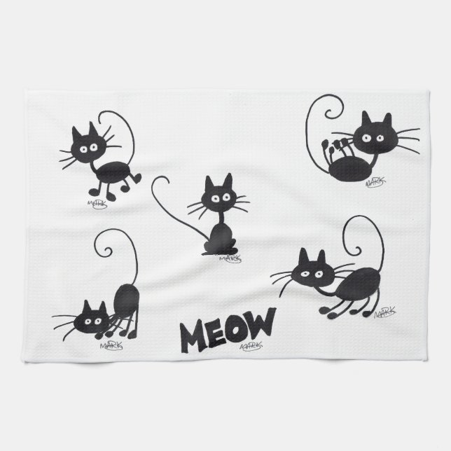 Cartoon Black Cat Tea Towel (Horizontal)