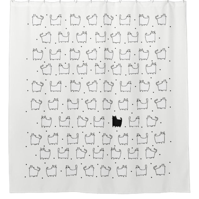 Cartoon Black Cat White Cats Shower Curtain (Front)