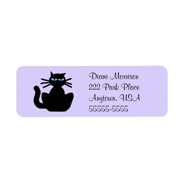 Cartoon Black Cat with Blue Eyes Lavender Return (Front)