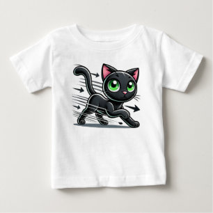 Cartoon Black Cat with Vibrant Green Eyes Baby T-Shirt