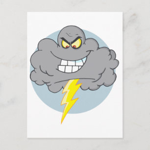 Cartoon Black Cloud With Lightning Postcard