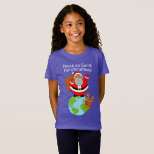 Cartoon Black Santa Claus standing on the Earth, T-Shirt