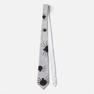 Cartoon Black Spider And Web Fun Halloween Party Tie