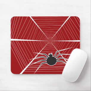 Cartoon Black Spider & Web Spooky Fun Halloween Mouse Mat
