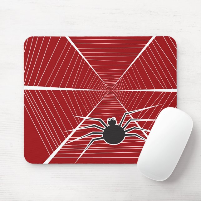 Cartoon Black Spider & Web Spooky Fun Halloween Mouse Mat (With Mouse)