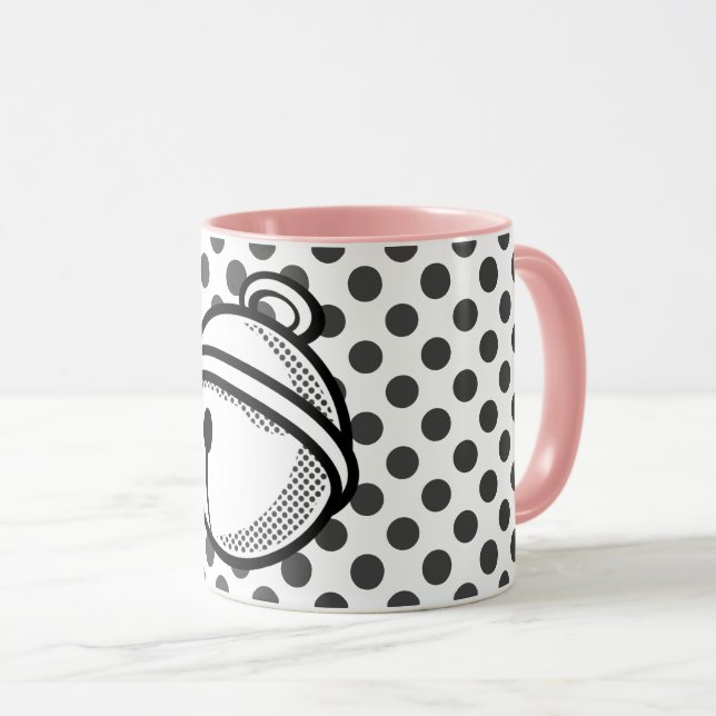 Cartoon Black White Grey Cat Bell Vector Pop Art Mug (Front Right)