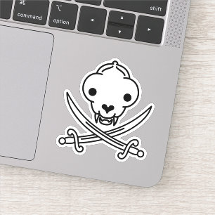 Cartoon Black White Jolly Kitty Pirate Skull Bones