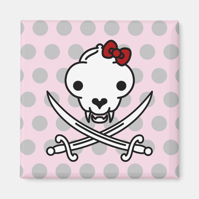 Cartoon Black White Jolly Kitty Pirate Skull Bones Magnet (Front)