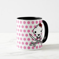 Cartoon Black White Jolly Kitty Pirate Skull Bones