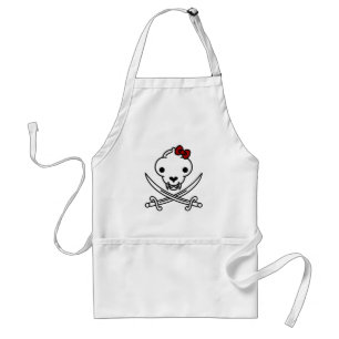 Cartoon Black White Jolly Kitty Pirate Skull Bones Standard Apron