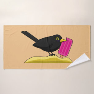 Cartoon Blackbird Eating A Ice Cream Bath Towel Set
