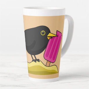 Cartoon Blackbird Eating A Ice Cream Latte Mug