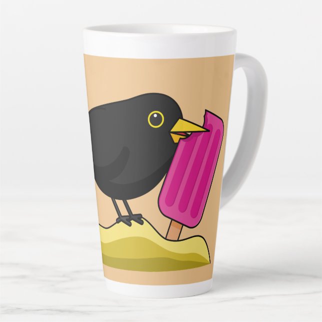 Cartoon Blackbird Eating A Ice Cream Latte Mug (Right Angle)