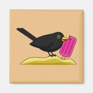 Cartoon Blackbird Eating A Ice Cream Magnet