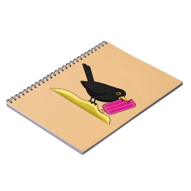 Cartoon Blackbird Eating A Ice Cream Notebook (Left Side)