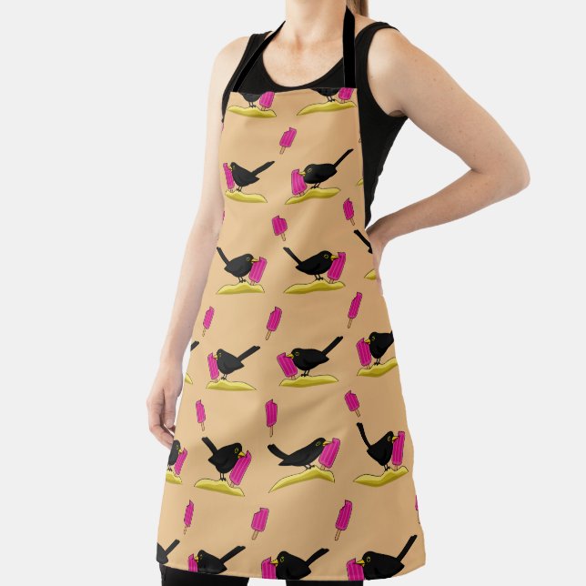 Cartoon Blackbird Eating A Ice Cream Pattern Apron (Insitu)
