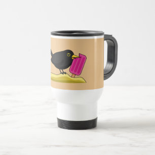 Cartoon Blackbird Eating A Ice Cream Travel Mug