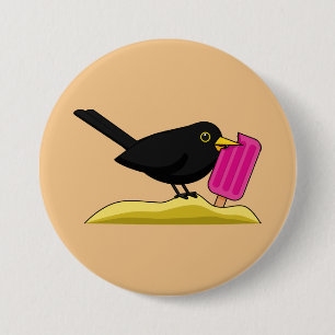Cartoon Blackbird Eating An Ice Cream 7.5 Cm Round Badge