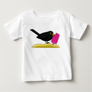 Cartoon Blackbird Eating An Ice Cream Baby T-Shirt