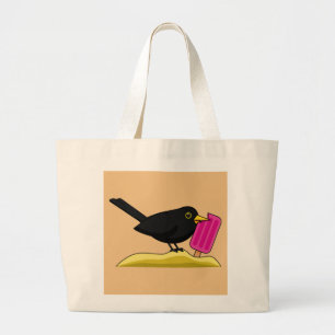 Cartoon Blackbird Eating An Ice Cream Large Tote Bag