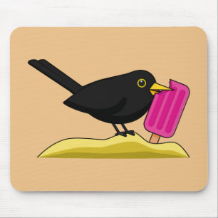 Cartoon Blackbird Eating An Ice Cream Mouse Mat