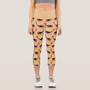 Cartoon Blackbird Eating An Ice Cream Pattern Capri Leggings