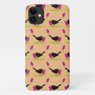 Cartoon Blackbird Eating An Ice Cream Pattern iPhone 11 Case